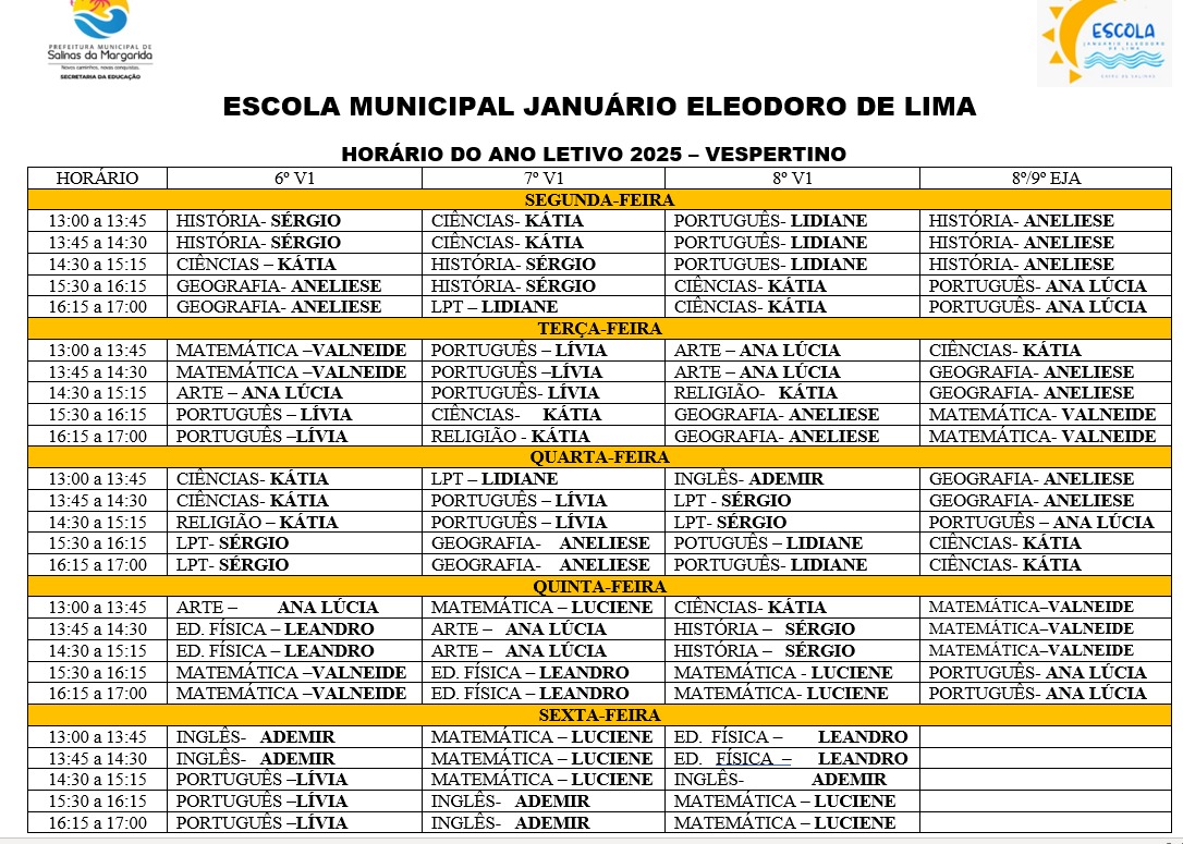 Horário Vespertino 2025